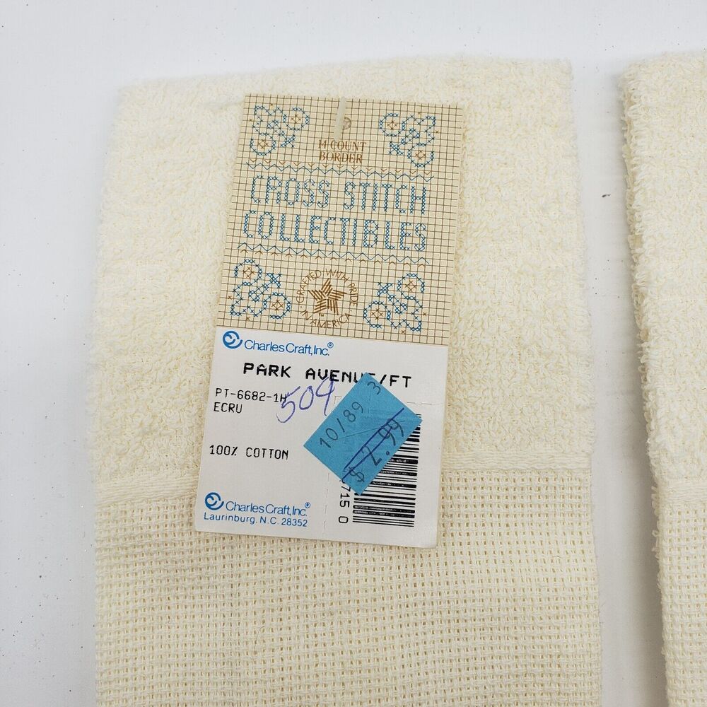 Charles' Craft Cross Stitch Fingertip Towesl 14ct‎ 100% Cotton Ecru - Lot of 2 - Picture 2 of 4